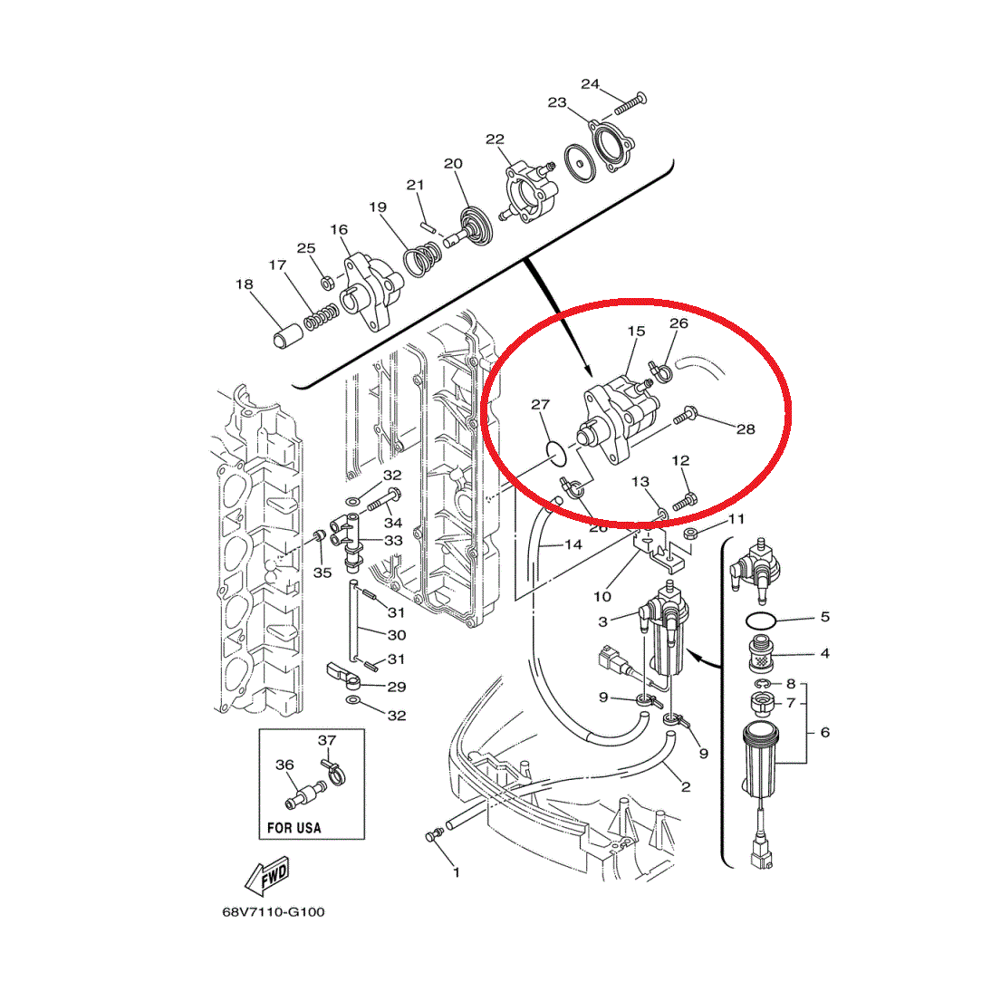 Fuel Pump for Yamaha 75-115hp 4-stroke, Mercury 75-115hp 4-stroke Replace OEM Part # 68V-24410-00-00 & 880890T1 - fuelpumpfactory